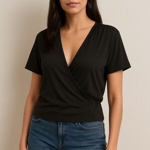 (S) Black Wrap Blouse (Zara)